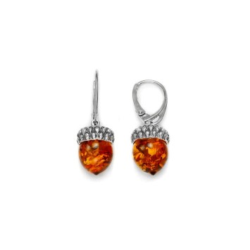 Acorn-shaped earrings in Cognac Amber and rhodium silver 31318213 Nature d'Ambre 122,00 €