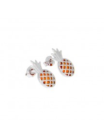 Openwork pineapple earrings in Amber and rhodium silver