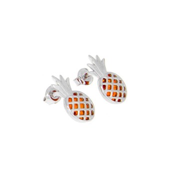 Openwork pineapple earrings in Amber and rhodium silver 31318209 Nature d'Ambre 42,90 €