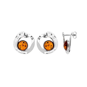Earrings circle effect hammered with round stone Amber, silver rhodium 31318182 Nature d'Ambre 92,50 €