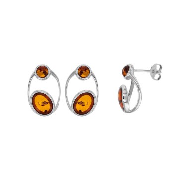 Cognac Amber stone and rhodium silver earrings 31318175 Nature d'Ambre 64,90 €