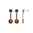 Elongated earrings with cognac amber stones and rhodium silver