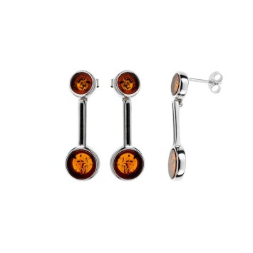 Elongated earrings with cognac amber stones and rhodium silver 31318183 Nature d'Ambre 84,00 €