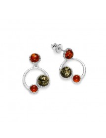 Rounded rhodium-plated silver earrings and round stones Cognac and green amber 31318201 Nature d'Ambre 52,90 €