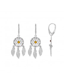 copy of Amber cognac, citrine and cherry stone earrings with rhodium silver leaves 31318221 Nature d'Ambre 84,90 €