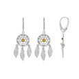 copy of Amber cognac, citrine and cherry stone earrings with rhodium silver leaves