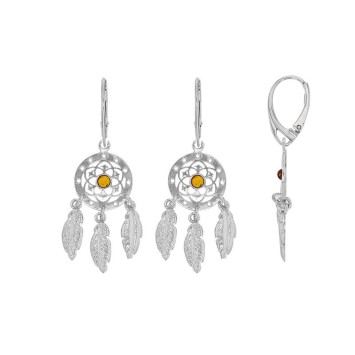 copy of Amber cognac, citrine and cherry stone earrings with rhodium silver leaves 31318221 Nature d'Ambre 84,90 €