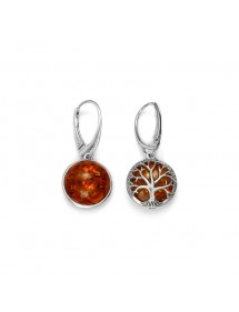 Cognac Amber stone and Tree of life earrings in rhodium silver 31318212 Nature d'Ambre 89,90 €