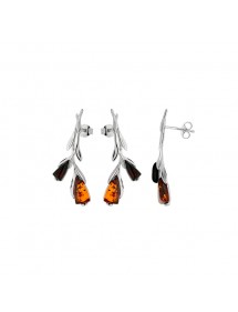 Cognac amber flower earrings and cherry-colored petals, rhodium silver 31318189 Nature d'Ambre 68,00 €