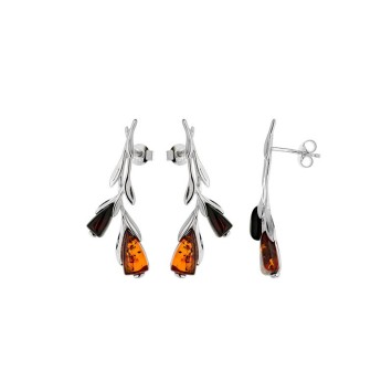 Cognac amber flower earrings and cherry-colored petals, rhodium silver 31318189 Nature d'Ambre 68,00 €