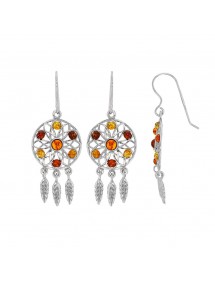 Earrings Dreamcatcher stone amber and silver rhodium