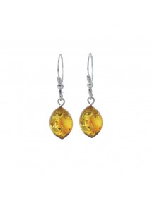 Silver and honey-colored amber earrings