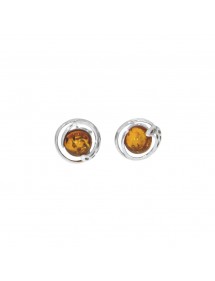 Amber chip earrings surrounded by rhodium silver