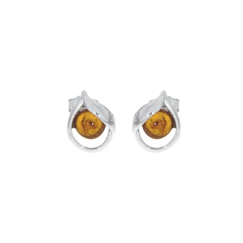 Boucles d'oreilles puce ambre couleur miel ornées de feuille en argent rhodié 3131651RH Nature d'Ambre 32,00 €