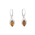 Oval sleeper earrings in amber with fancy frame in rhodium silver