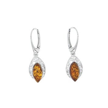 Boucles d'oreilles dormeuses ovales en ambre avec cadre fantaisie en argent rhodié 3131669RH Nature d'Ambre 49,90 €