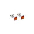 Square earrings in cognac-colored amber with outline, rhodium silver