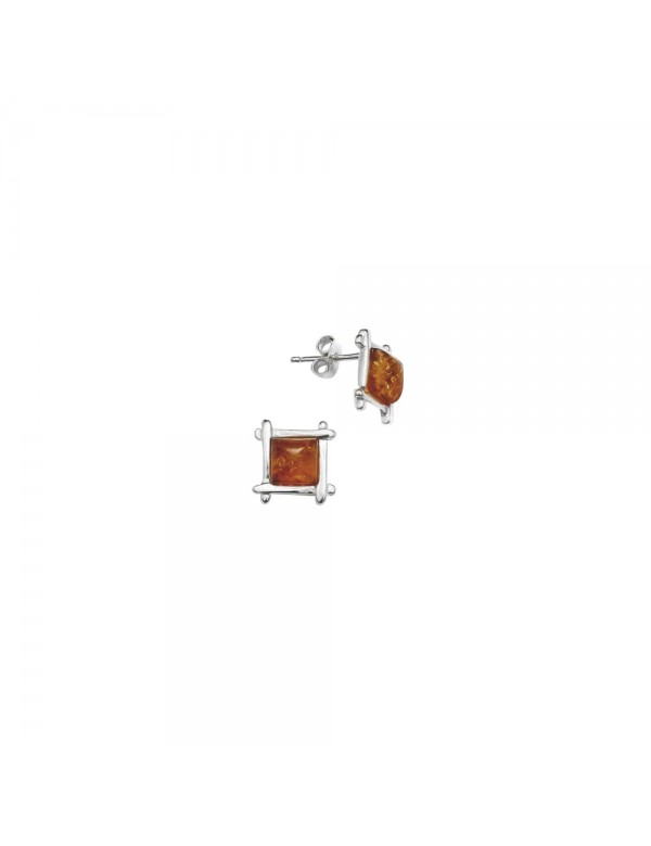 Amber chip earrings with square and silver frame