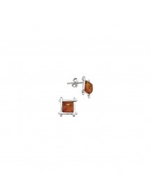 Amber chip earrings with square and silver frame