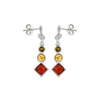 Amber and silver 3 round stones and diamonds dangling earrings 3130427 Nature d'Ambre 32,00 €