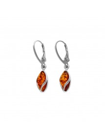 Rhodium silver earrings with an amber stone