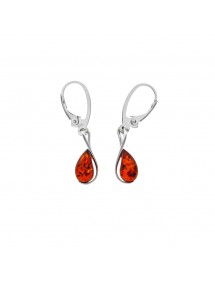 Rhodium silver earrings with an amber stone on the side 3131046RH Nature d'Ambre 39,90 €