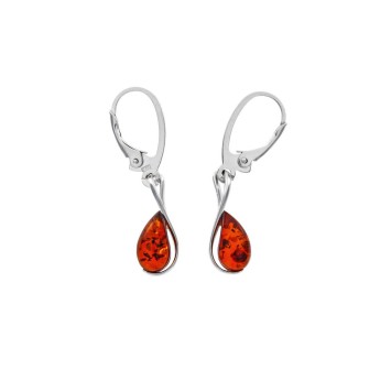 Rhodium silver earrings with an amber stone on the side 3131046RH Nature d'Ambre 39,90 €