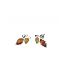 Leaf-shaped rhodium-plated silver earrings