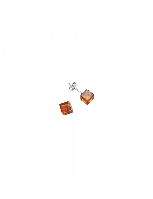 Boucles d'oreilles en argent et ambre cognac en forme de cube