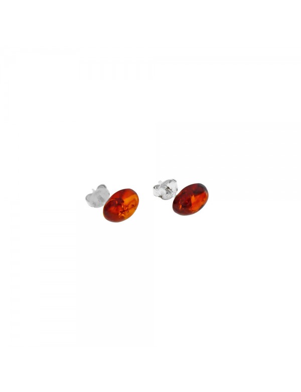 Cognac amber and silver half-round earrings