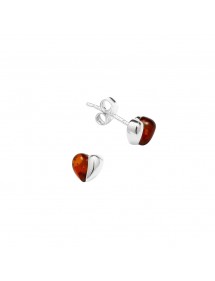 Heart earrings, half amber, half silver