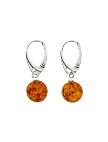 Lever-back earrings in silver adorned with an amber ball