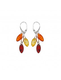 Earrings with dangling oval stones in Amber and silver