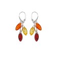 Earrings with dangling oval stones in Amber and silver