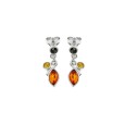 Mid-length amber earrings in silver