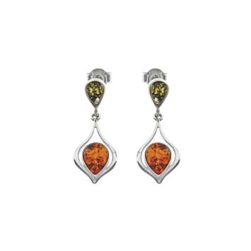 Mid-length spade-shaped earrings with green amber and cognac, silver 3130570 Nature d'Ambre 36,90 €