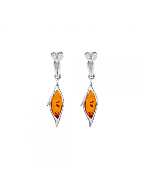 Amber stone wave-shaped silver earrings