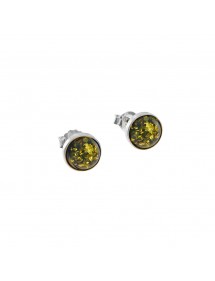 Boucles d'oreilles puces argent et ambre verte - ø 8 mm