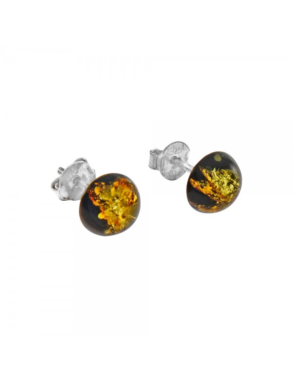 Celestial silver and yellow and black amber earrings