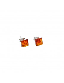 Square chip earrings in cognac amber, silver frame