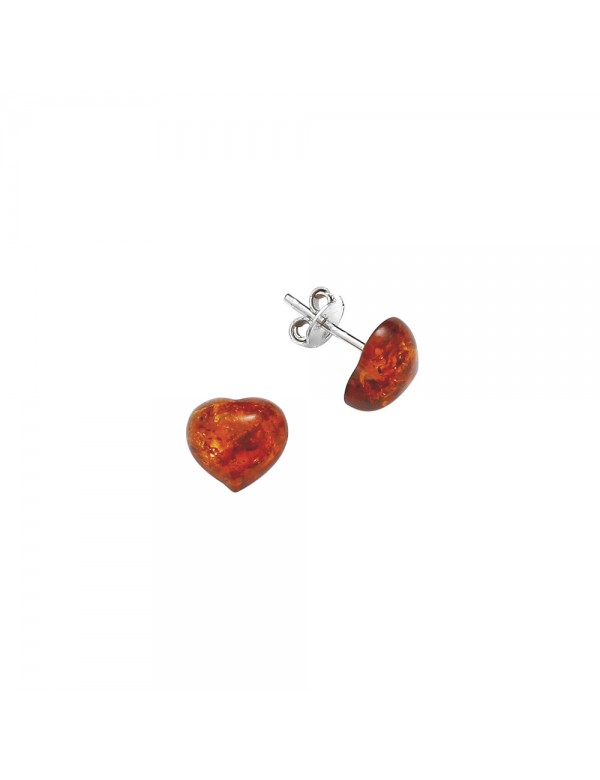 Boucles d'oreilles puce en ambre en forme de cœur en argent