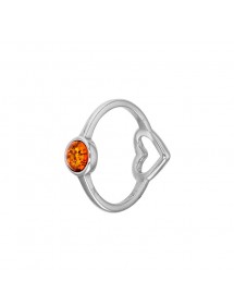 Small amber stone ring with openwork heart in rhodium silver 311738 Nature d'Ambre 32,90 €