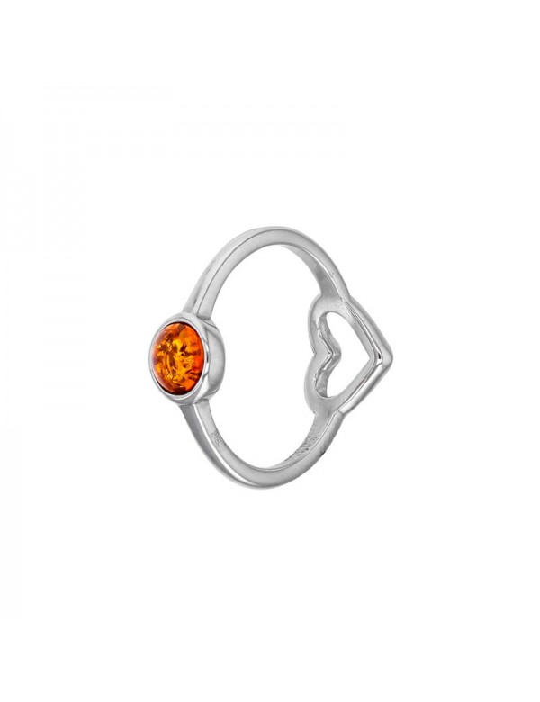 Piccolo anello in pietra d'ambra con cuore traforato in argento rodiato