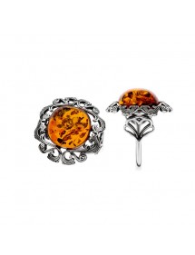 Baroque style frame ring with amber stone and rhodium silver