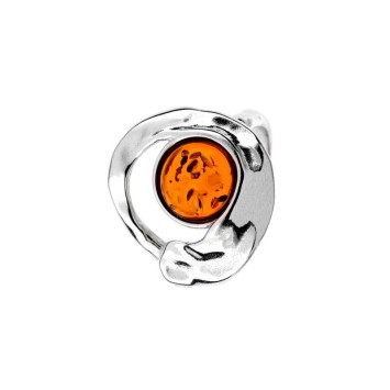 Hammered effect circle ring with round stone Amber, rhodium silver 311721 Nature d'Ambre 79,90 €