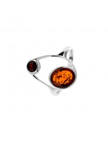 Circle ring with circles in cognac amber and cherry, rhodium silver 311709 Nature d'Ambre 45,00 €