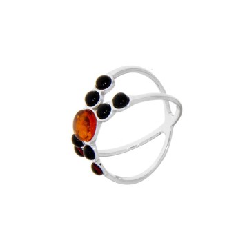Cross ring with small stones Amber, cherry and cognac, rhodium silve 311739 Nature d'Ambre 49,90 €