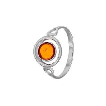 Amber round stone ring in cognac color and rhodium silver frame 311743 Nature d'Ambre 32,00 €