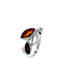 Leaves ring in Cognac and cherry amber and rhodium-plated silver frame 311730 Nature d'Ambre 46,90 €