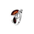 Leaves ring in Cognac and cherry amber and rhodium-plated silver frame